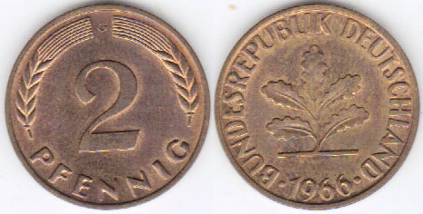 1966 G Germany 2 Pfennig (aUnc) A001673